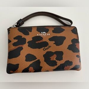 Coach Tan and Black Animal Print Wristlet
